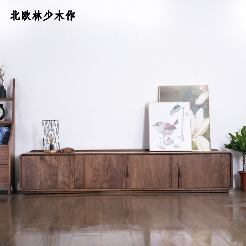 North American black walnut TV cabinet combination Nordic pure solid wood light luxury simple narrow modern TV cabinet