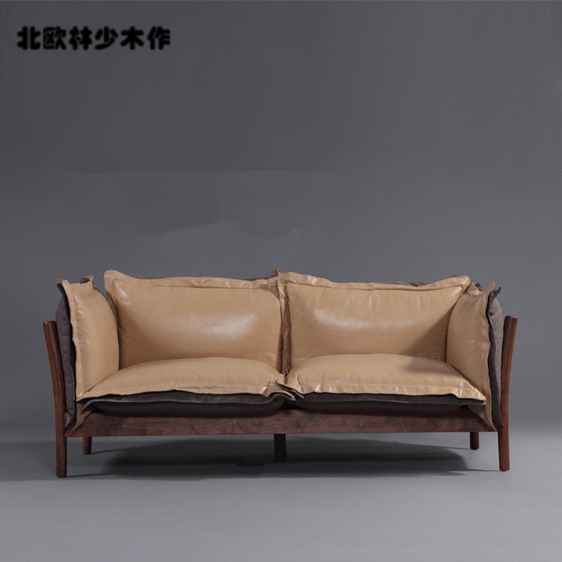North American black walnut sofa new Chinese style living room solid wood leather sofa leather art light luxury top layer cowhide three seats
