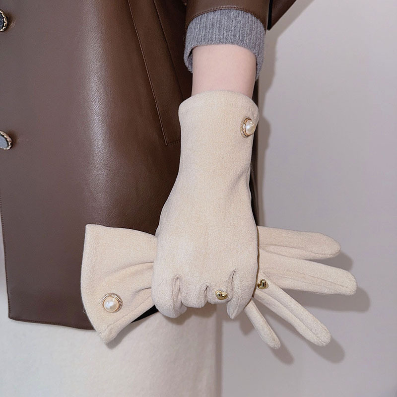Elegant and sophisticated women's fingerless touchscreen gloves, new winter style for 2025, pearl embellished, fashionable and warm, perfect for pairing with coats.