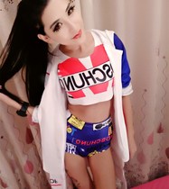 New nightclub bar DJ female singer ds performance suit lead dancer sexy hip hop dance suit print hooded three-piece set