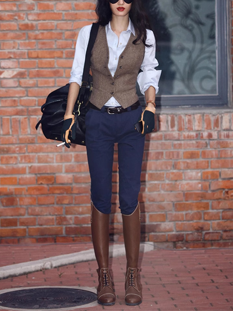 New casual 𫔮Slim fit and slim vest British handsome suit horse clip short sleeveless suit covered with ancient wool vest