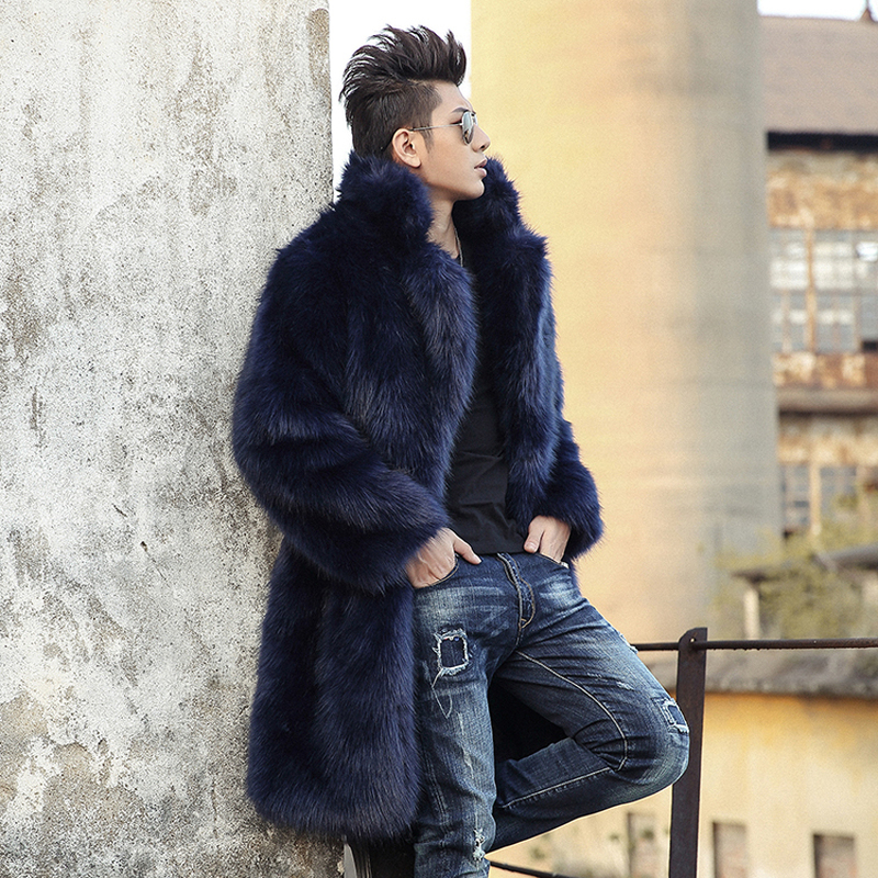 New Men's Fox Fur Coat, Mid-Length Men's Faux Fur Coat, Winter Korean Style Thickened Trench Coat, Casual