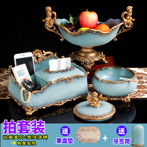 European light luxury style Modern luxury American household living room coffee table Fruit plate three-piece set creative high-grade ornaments