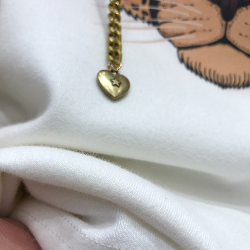 磨毛短袖t恤女2023秋冬加厚重工镶钻时尚老虎头上衣ins潮一件代发详情17