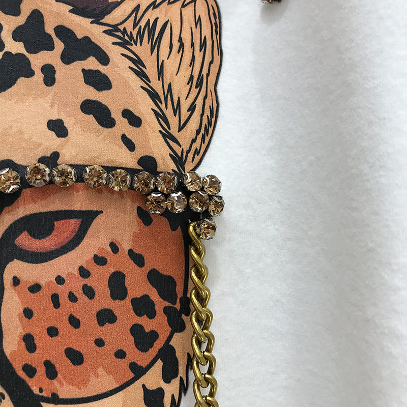 磨毛短袖t恤女2023秋冬加厚重工镶钻时尚老虎头上衣ins潮一件代发详情16