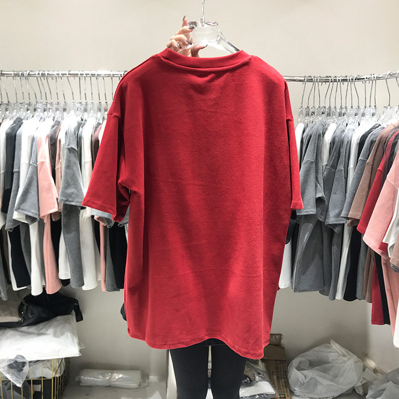 磨毛短袖t恤女2023秋冬加厚重工镶钻时尚老虎头上衣ins潮一件代发详情10