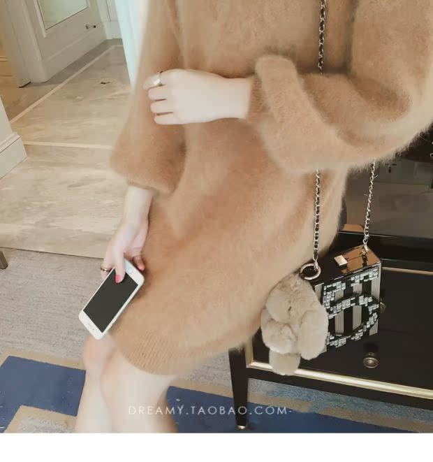 Mùa thu đông 2018 mới của phụ nữ phiên bản Hàn Quốc của áo len nhung váy thẳng in siêu lửa chạm đáy váy đan áo khoác cardigan nữ mỏng