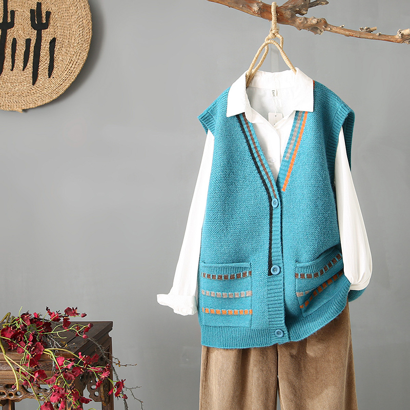 Zgk mùa xuân mới nghệ thuật van đơn giản thêu dệt kim vest áo len không tay cardigan phụ nữ