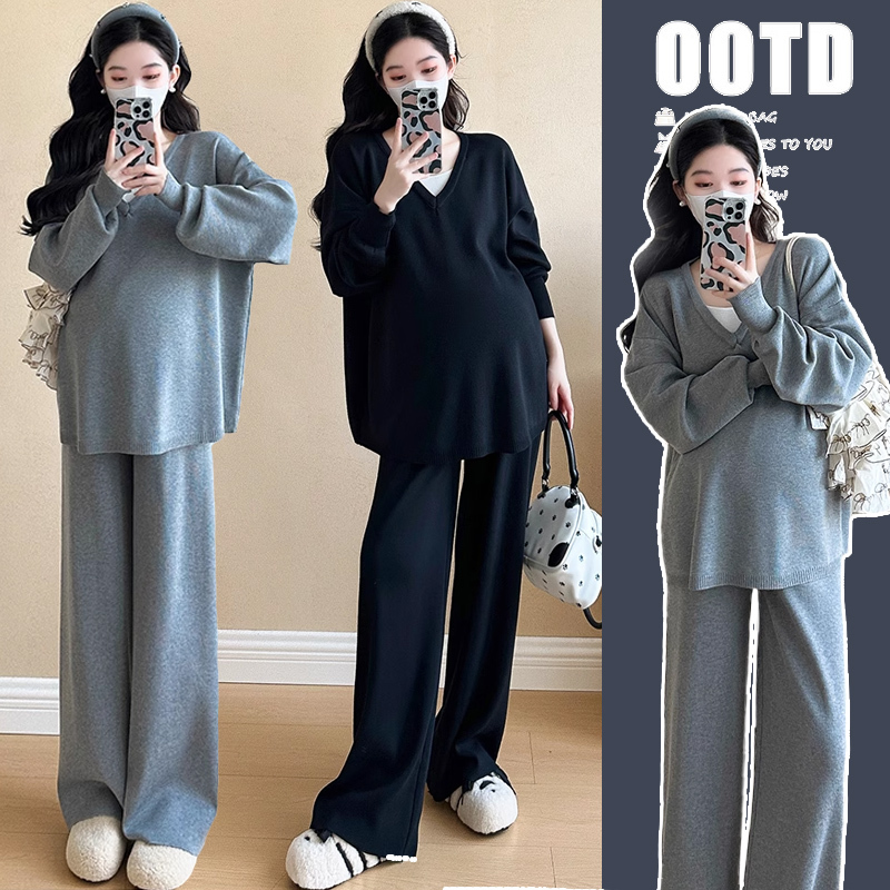 Maternity Autumn Outfit 2026 New Fashion Set Early Spring Two-Piece Sweatshirt Top and Autumn Wide-Leg Pants Two-Piece Set Maternity Autumn Outfit 2026 New Fashion Set Early Spring Two-Piece Sweatshirt Top and Autumn Wide-Leg Pants Two-Piece Set