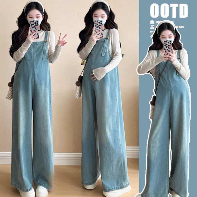 Maternity Autumn Outfit 2026 New Fashion Set Stylish Overalls for Pregnant Women High-End Autumn Denim Two-Piece Set Maternity Autumn Outfit 2026 New Fashion Set Stylish Overalls for Pregnant Women High-End Autumn Denim Two-Piece Set