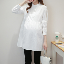 Autumn New Product stand collar hollow long sleeve pregnant woman shirt Professional Spring and Autumn dress maternity dress bottom shirt pregnant mother top