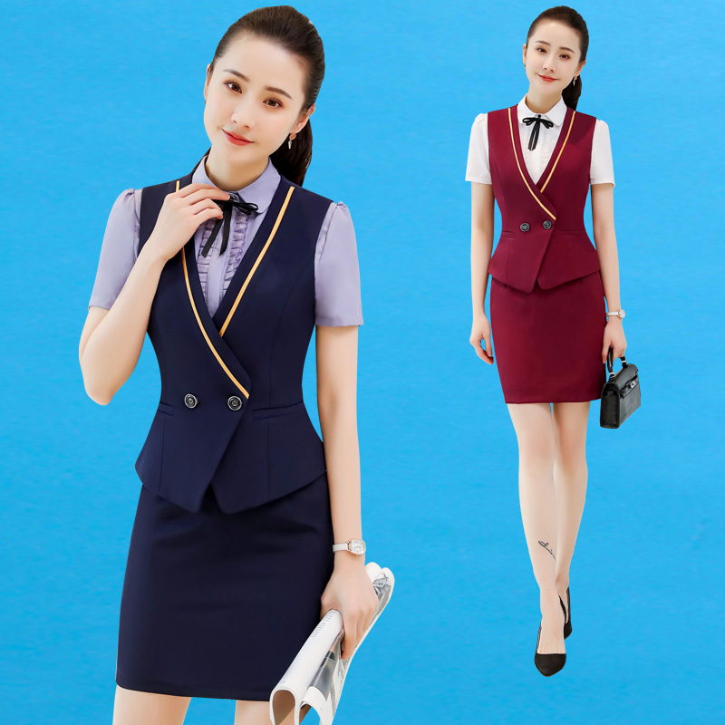 Làm đẹp workclothes quần áo mùa hè ngắn tay bàn cửa hàng đồ trang sức trước tiếp viên chuyên nghiệp váy nữ phù hợp với đồng phục tiếp viên hàng không