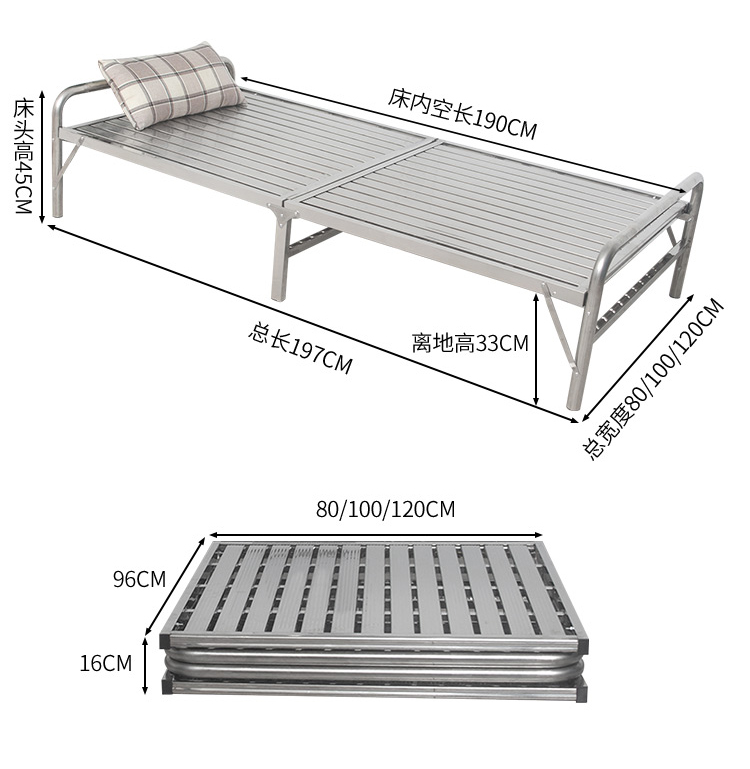 Stainless steel folding bed Home Rental office for lunch break accompanied by a single double bed 1 2 m Easy iron art bed-Taobao