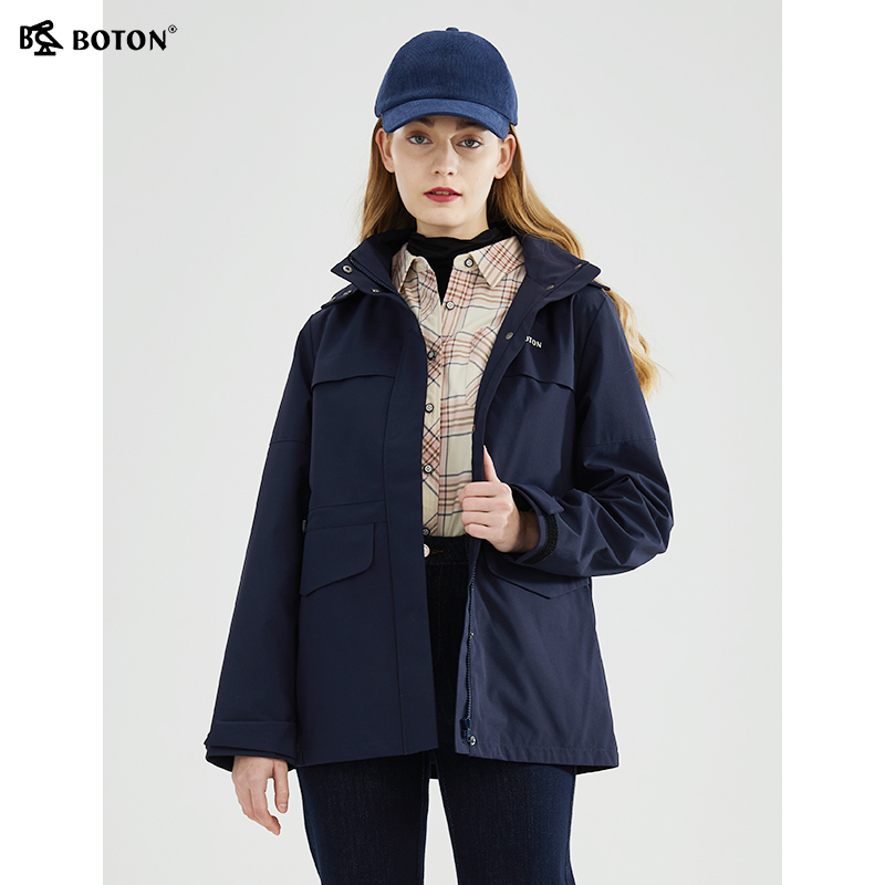 Burton Women's New Autumn and Winter Mid-Length Hooded Jacket, American Casual Trench Coat, Outdoor Dark-Colored Versatile Coat