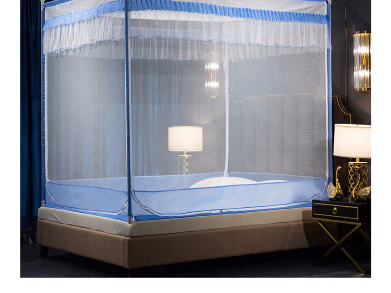 Cửa lưới chống muỗi ba cửa bằng thép không gỉ dây kéo 1,5m yurt 1,8m giường đôi nhà chống giường - Lưới chống muỗi màn chống muỗi cửa sổ