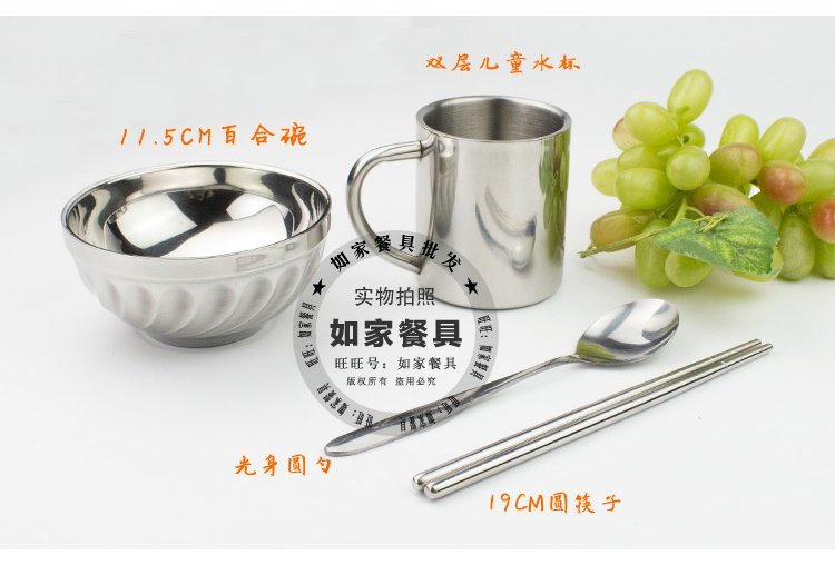 Bộ đồ ăn phù hợp với căng tin tấm cốc cốc trẻ em chén đôi bát inox bát đũa inox - Đồ ăn tối đĩa giấy dùng 1 lần