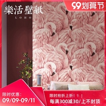 Modern minimalist Nordic style pink flamingo wallpaper living room bedroom warm Net red background wallpaper non-woven fabric