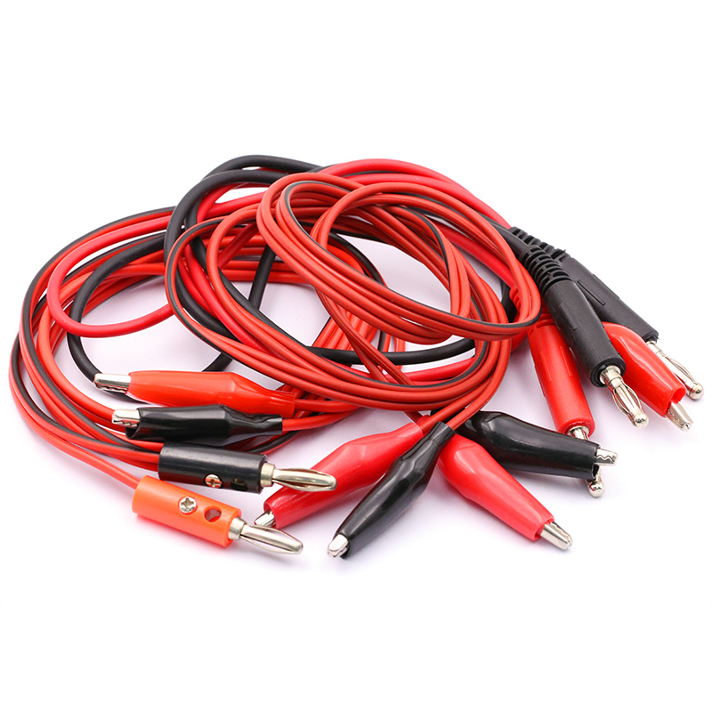 Double-ended crocodile clip line banana plug to crocodile clip line power test line wire cable red and black 2 lines 4 clips
