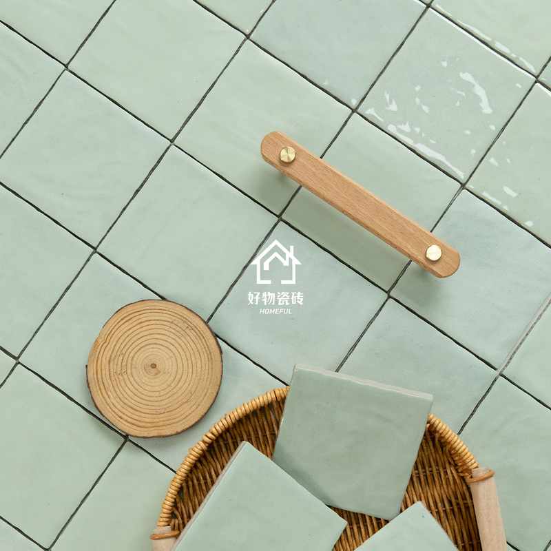 All-Ceramic Salt-Based Mint Milk Green Handmade Glossy Matte Small Square Tiles for Bathroom, Kitchen, Dining Room DIY Tiles