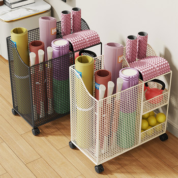 Yoga mat storage basket household slit pulley mobile foam roller badminton sports fitness equipment storage rack