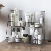 Cosmetics rack desktop wrought iron multi-layer large capacity dormitory skin care products storage box home simple double shelf