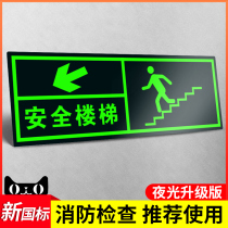 Safety exit luminous signboard Ladder channel wall sticker warning sign Careful step slip fluorescent evacuation sign Fire luminous signboard safety evacuation indication sign PVC