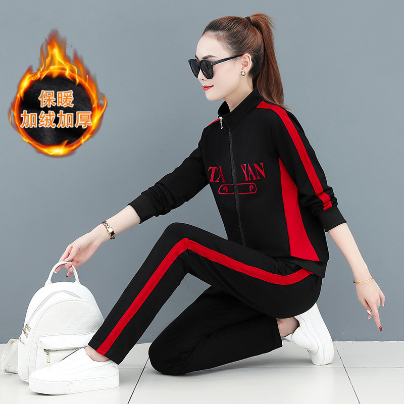 Fleece-Lined and Thickened Casual Sports Suit for Women, 2026 Autumn and Winter New Style, Pure Cotton Sportswear, Stylish Jacket, Two-Piece Set for Women
