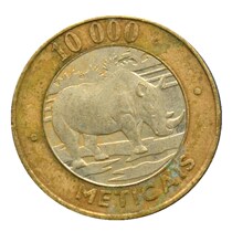Mozambique 10000 ten thousand Métikar 2003 Double metal African animal coins-rhino old