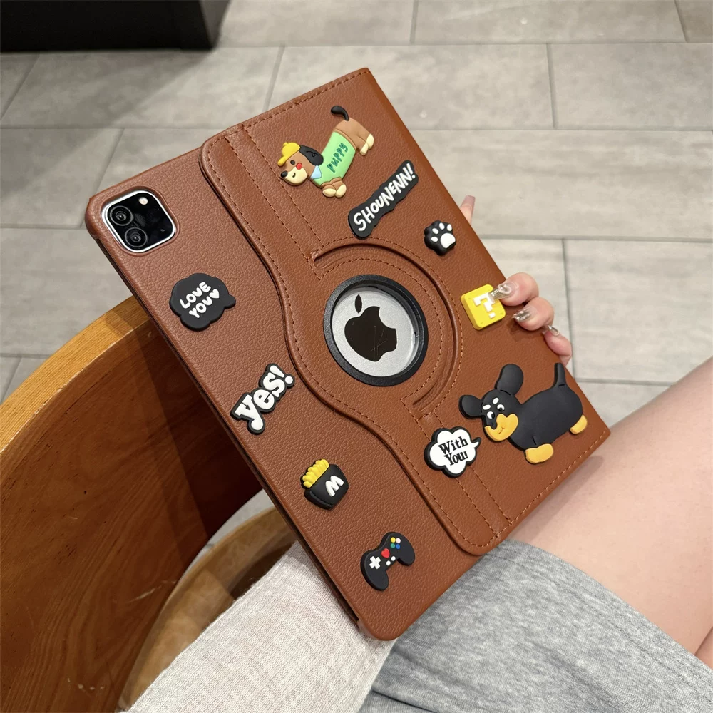 Чехол из натуральной кожи Dachshund 360° вращающийся, подходит для iPad 11, защитный чехол 10.2 дюйма с карманом для стилуса, Apple Air 4/5, чехол для планшета 10.9, flip-top, против сгибания, mini67 подставка, против падения