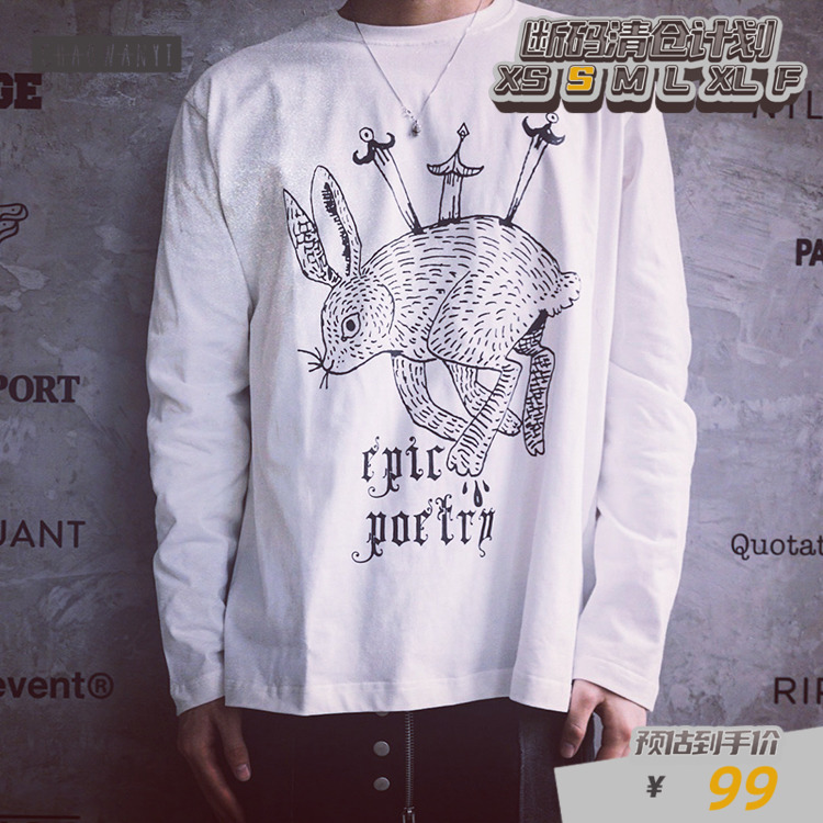 Spot tide toys EPIC POETRY hunting rabbit Gothic classical printing bottoming long-sleeved T-shirt