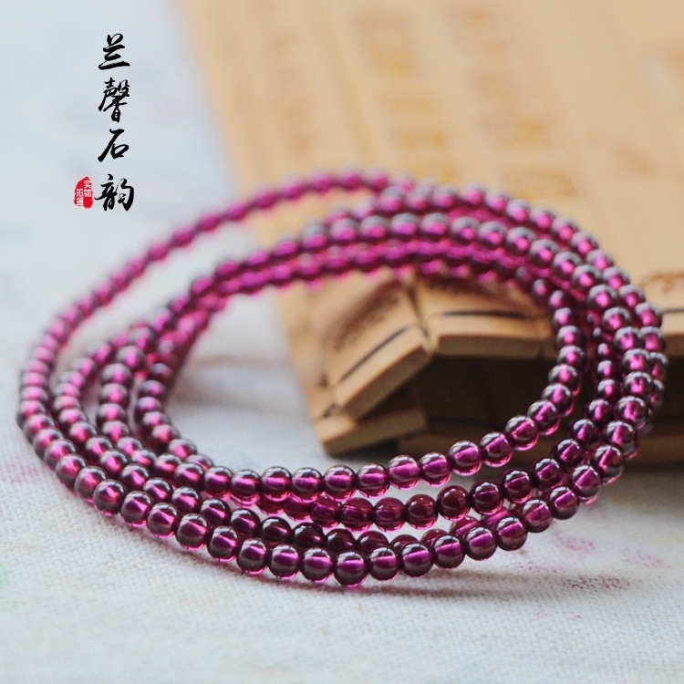 Natural Purple Tooth UIndia Purple Pomegranate Stone Polycircle Handmade Woman Three Circles Hand Strings Collection Grade Birthday Gift for Bestie