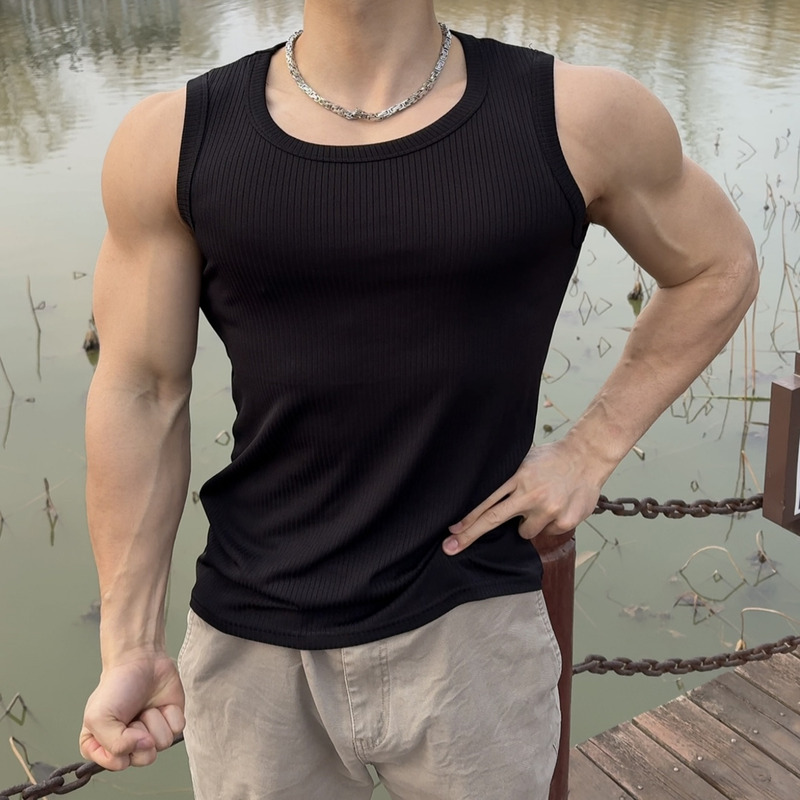 Summer Fitness Vest for Men, Quick-Drying Top, Elastic, Breathable, Sleeveless T-Shirt, Running, Muscle-Showing, Tight-Fitting Training Clothes