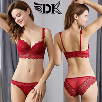 French DK sexy lace bra set adjustable gather bra natal year red thin underwear set female