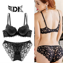 French DK sexy lace embroidery bra set Girl small chest side breast side collection gathered thin underwear summer