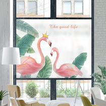 Net Red Flamingo window glass sticker frosted electrostatic bathroom bathroom toilet anti-voyeuristic glass film opaque