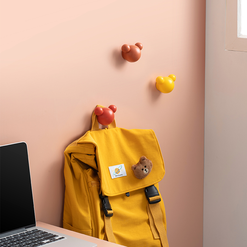 Cartoon Small Bear Adhesive Glued hook door rear wall-mounted wall upper free of perforated adhesive hook No mark bearing creative home rack