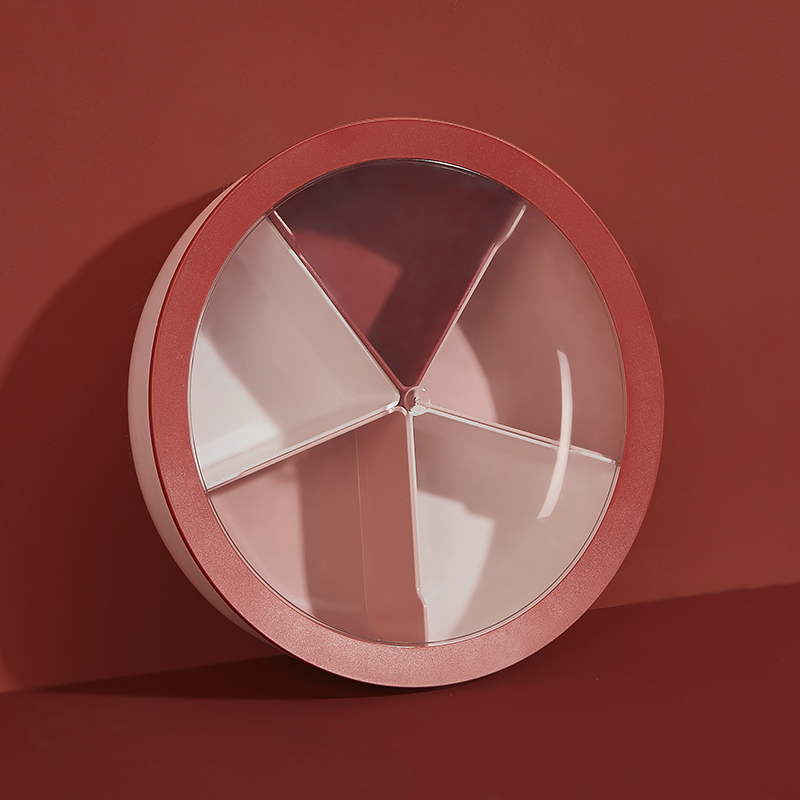 Wedding fruit plate red grid with lid Chinese wedding red happy plate Household living room round festive fruit plate New Year