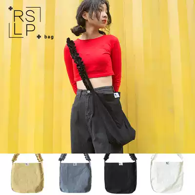 Ruosul Liangpin original homemade ins pleated lace women's shoulder messenger washed cotton canvas bag Japanese and Korean version