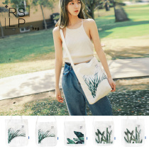 Ruo Suliang original homemade sweet literary ins Super fire Plant female shoulder cross-body canvas bag Sage