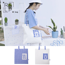 Ruo Suliang New ins Super fire lattice shoulder hand-held canvas bag art Japanese Korean forest school style