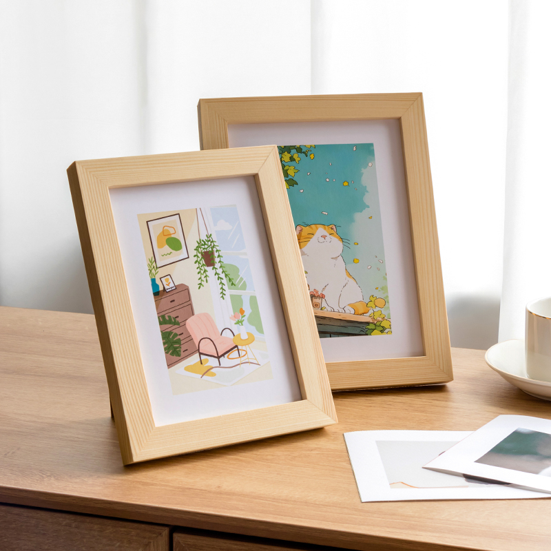 Solid Wood Photo Frame Empty Frame Colorful Small Picture Frame Wall Hanging Table Display Poster Certificate Frame with Logo Printing A3 A4 5 Inch 8K4
