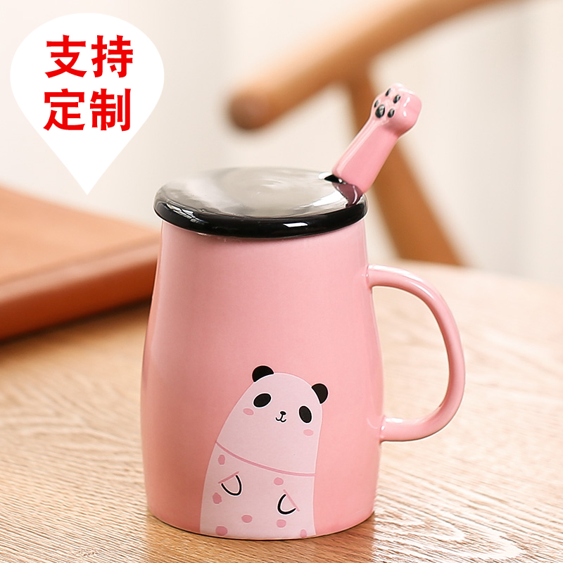 Original Ceramic Cup Coffee Cup Mark Cup Cartoon Cup Cute Water Cup Animal Cup With Lid Spoon