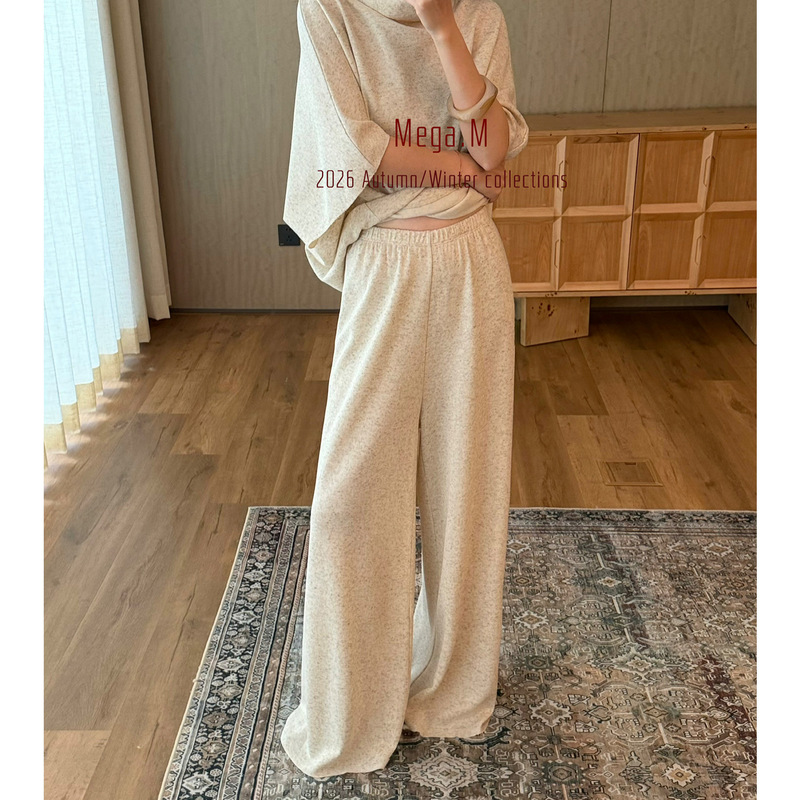Margemeng Wool Loose High-Waisted Long Pants Women's 2026 Autumn New Elastic Waist Casual Wide-Leg Pants