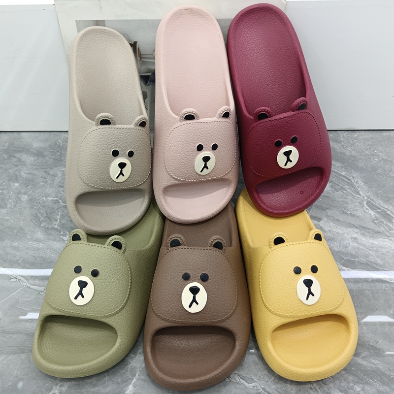 2026 New Style Sandals for Women, Thick-Soled, Non-Slip, Outdoor, Couple Cartoon Cute Home Brown Bear Bathroom Slippers for Men