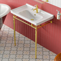 Beautiful bathroom retro simple copper bracket washbasin golden floor-standing washbasin bathroom cabinet ceramic integrated basin