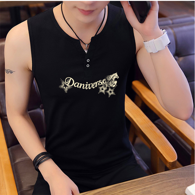Stylish Chinese-Style V-Neck Sleeveless T-Shirt, Spring and Autumn Base Layer, Stretchy Slim-Fit Men's Popular Layering Vest