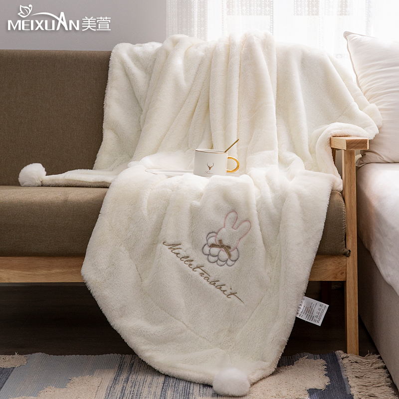 Rabbit Velvet Thickened Double Layer Blanket Quilt Coral Suede Blanket Summer Flannel Warm And Small Afternoon Sleep Blanket Women Winter