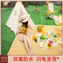 Picnic Mat Spring Swimming Picnic Cloth Outdoor Portable Waterproof Wild Cooking Ground Mat Suburban Thickened Mesh Red Ins wind anti-damp cushion