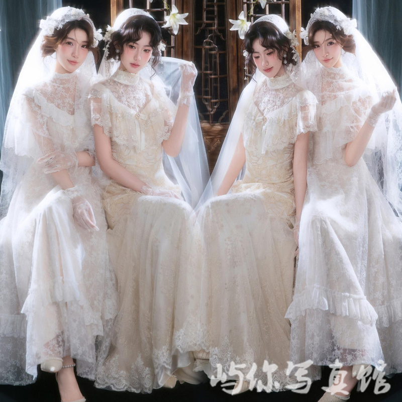 Photo Studio Theme: New Style of Vintage Romantic Garden Wedding Dress for Young Ladies Studying Abroad, Sisters' Stage Costumes Photo Studio Theme: New Style of Vintage Romantic Garden Wedding Dress for Young Ladies Studying Abroad, Sisters' Stage Costumes