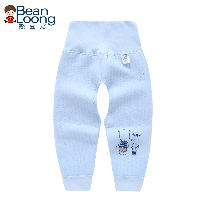 Bean dragon warm pants can be opened quilted warm sanitary pants baby high waist belly pants boys and girls open crotch pants